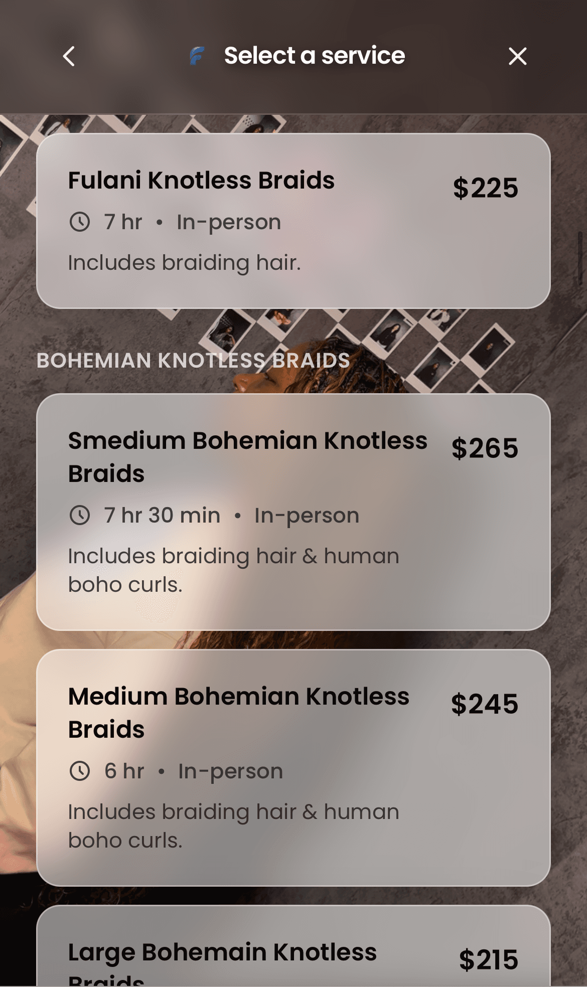 Foundri booking — service menu and appointments