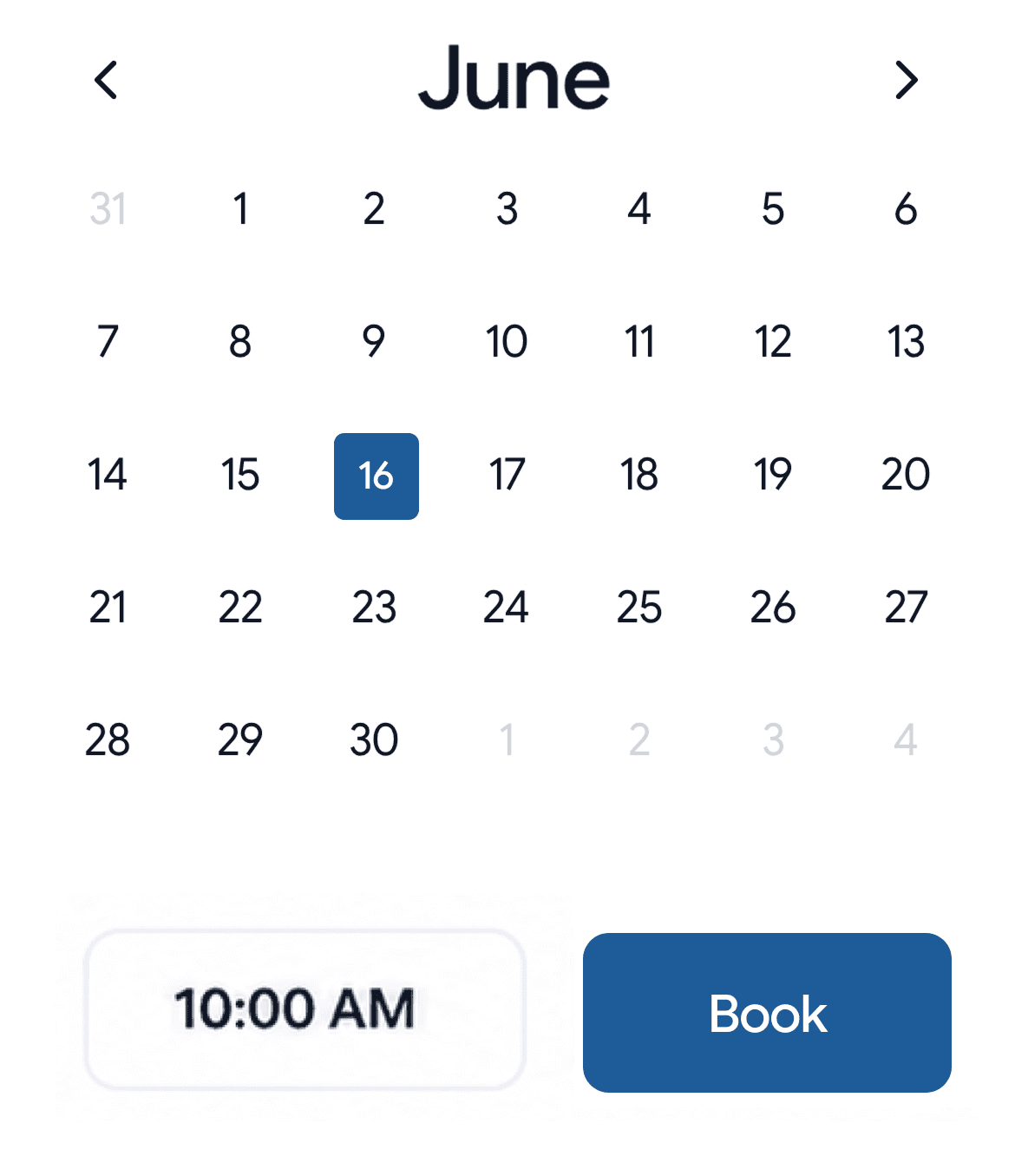 Calendar booking — choose date and time