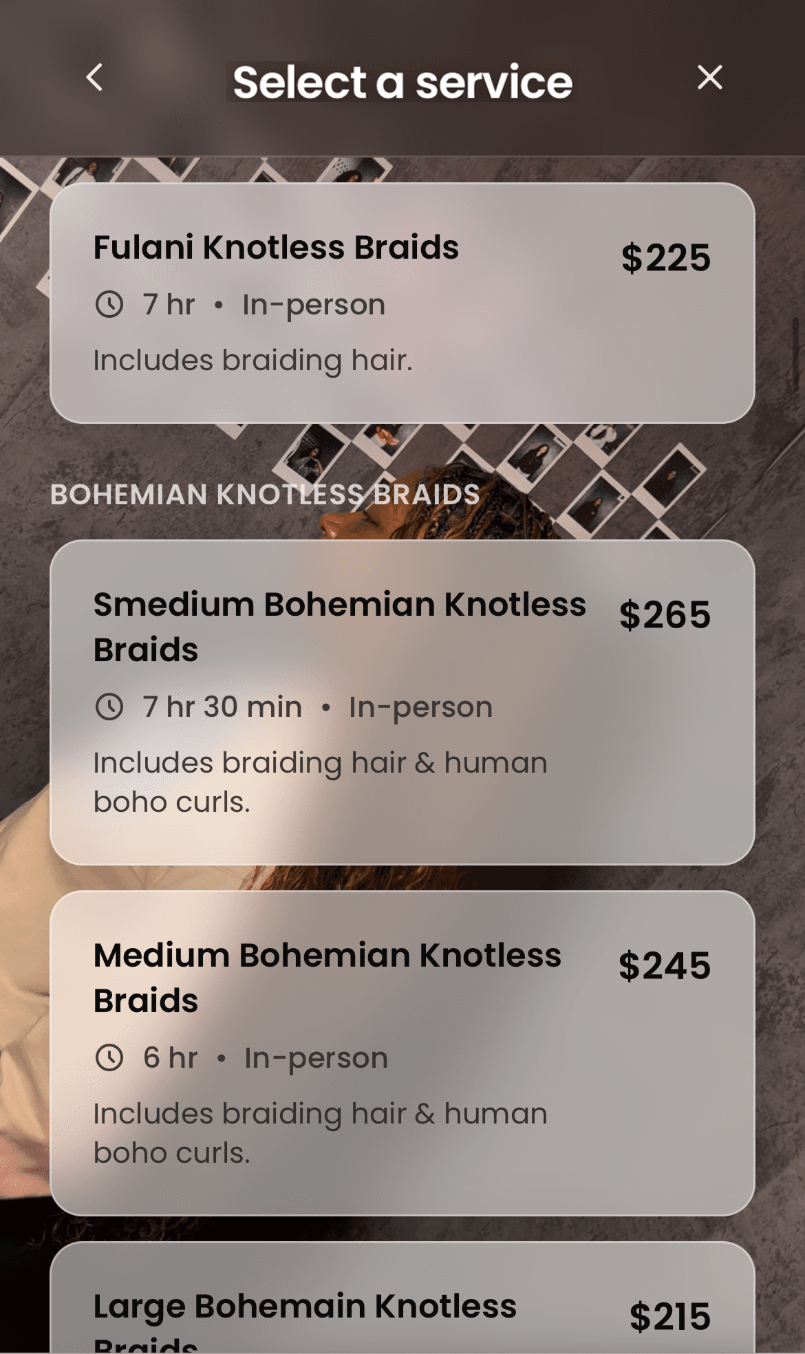 Foundri booking — service menu and appointments