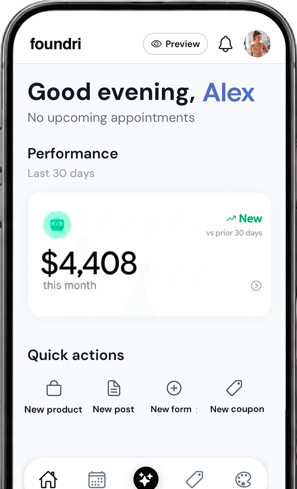Foundri mobile app — calendar, bookings, and business management